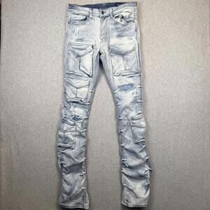 Smoke Rise Utility Pocket Stacked Jeans Men's Size 32x36 Light Wash Blue